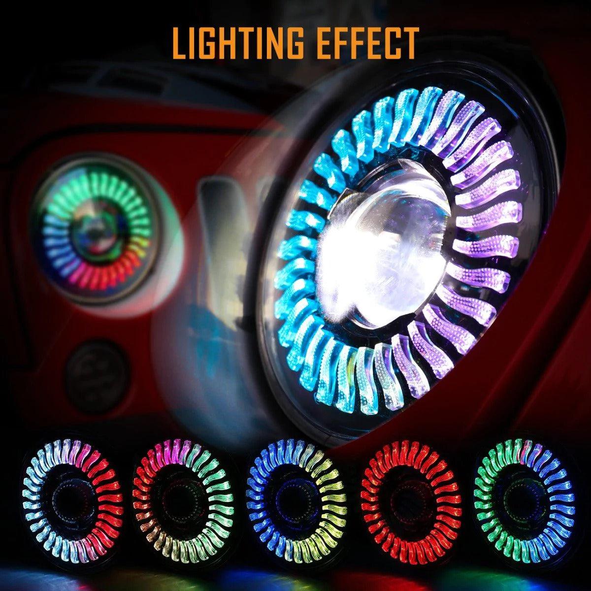 7 inch 80W 8000Lumens LED Headlight RGB Flowing Halo Ring