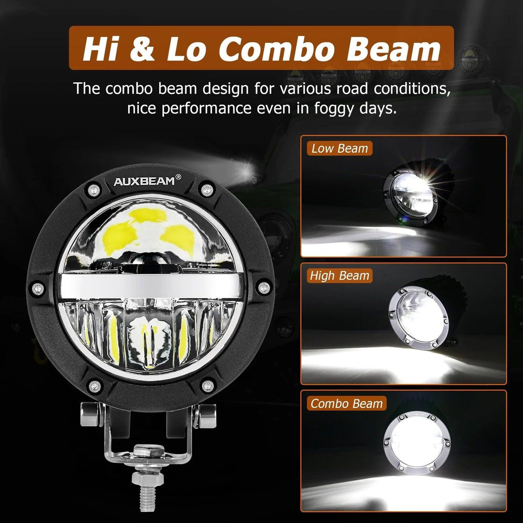 4 Inch 110W Round OFF Road LED Pod Lights Combo Beam With Wiring Harness - AUXBEAM INDIA