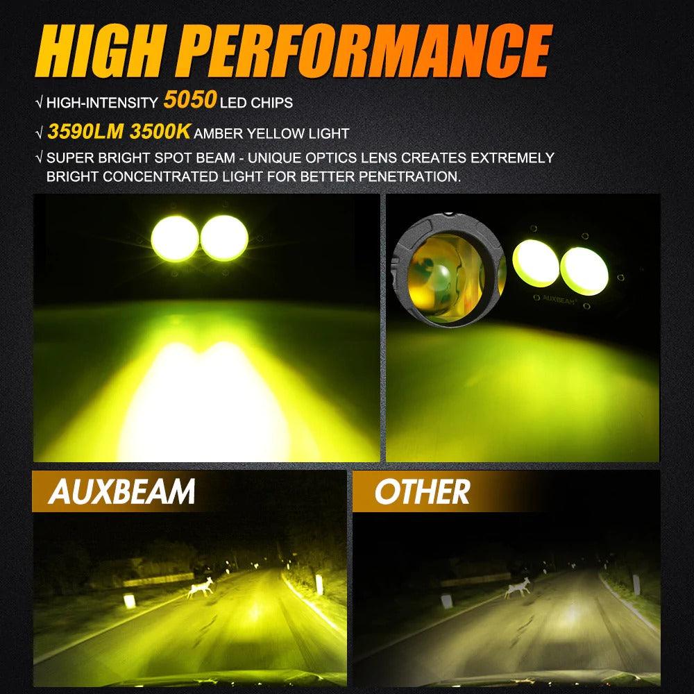 4 Inch 30W Square LED 3000K Spot/Flood Beam Amber LED Pod Lights - AUXBEAM INDIA