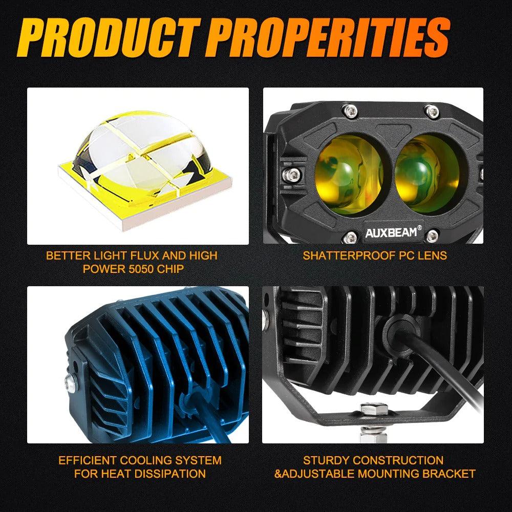 4 Inch 30W Square LED 3000K Spot/Flood Beam Amber LED Pod Lights - AUXBEAM INDIA
