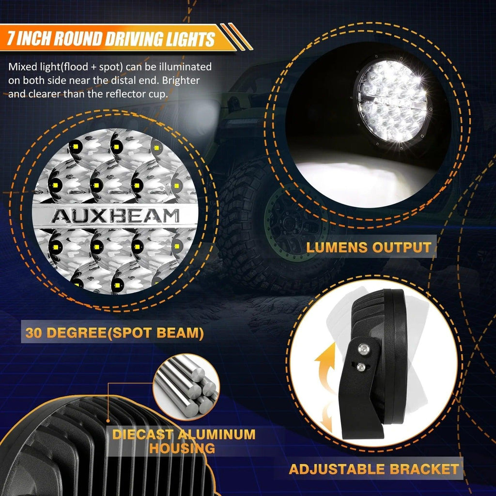 7 Inch 240W 24000Lumens Black LED Driving Lights - AUXBEAM INDIA