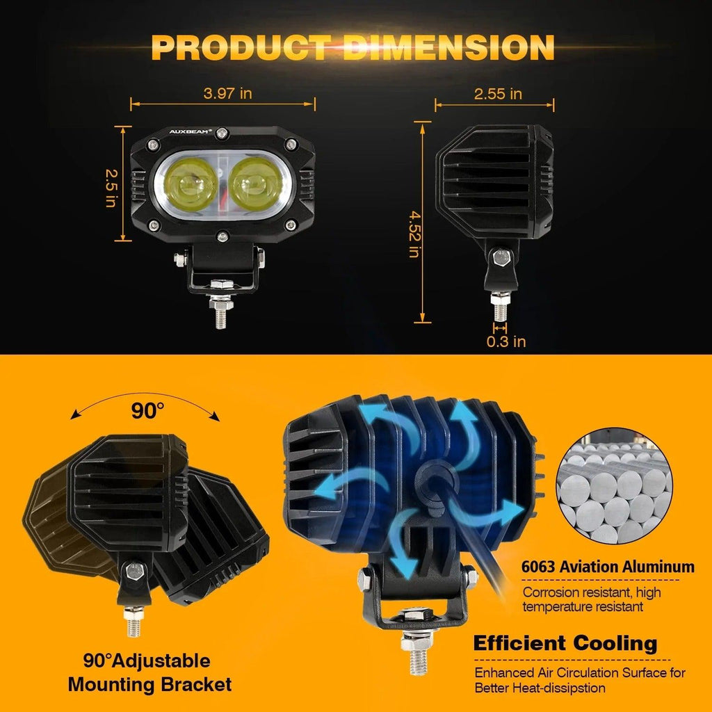 4 Inch 30W Square LED 6000K Spot/Flood Beam White LED Pod Lights - AUXBEAM INDIA