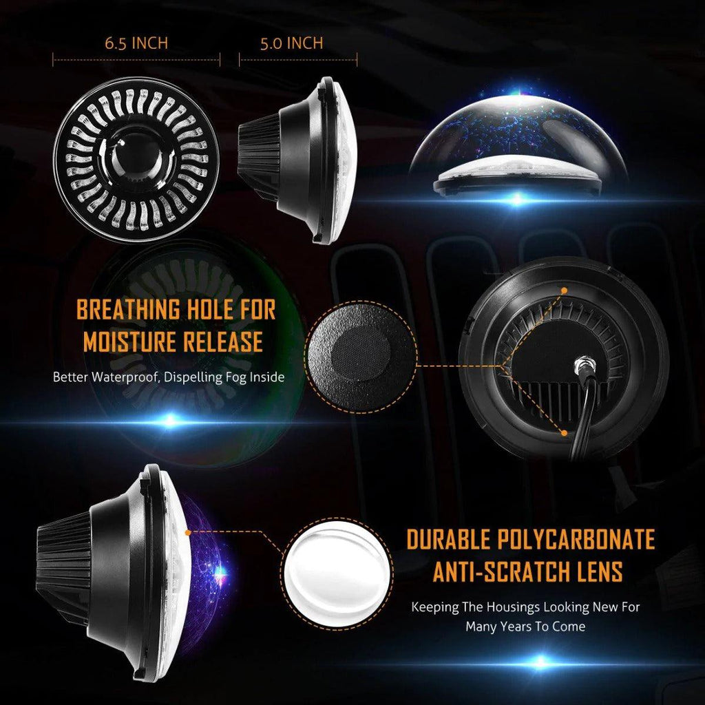 7 inch 80W 8000Lumens LED Headlight RGB Flowing Halo Ring - AUXBEAM INDIA