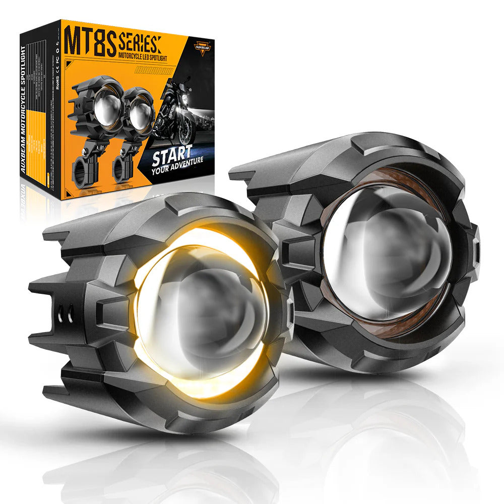 3 Inch Motorcycle Spotlight Bi-LED Projector Lens 120W Dual Color Switchback LED Work Light 3+5 Light Modes [MT8S]