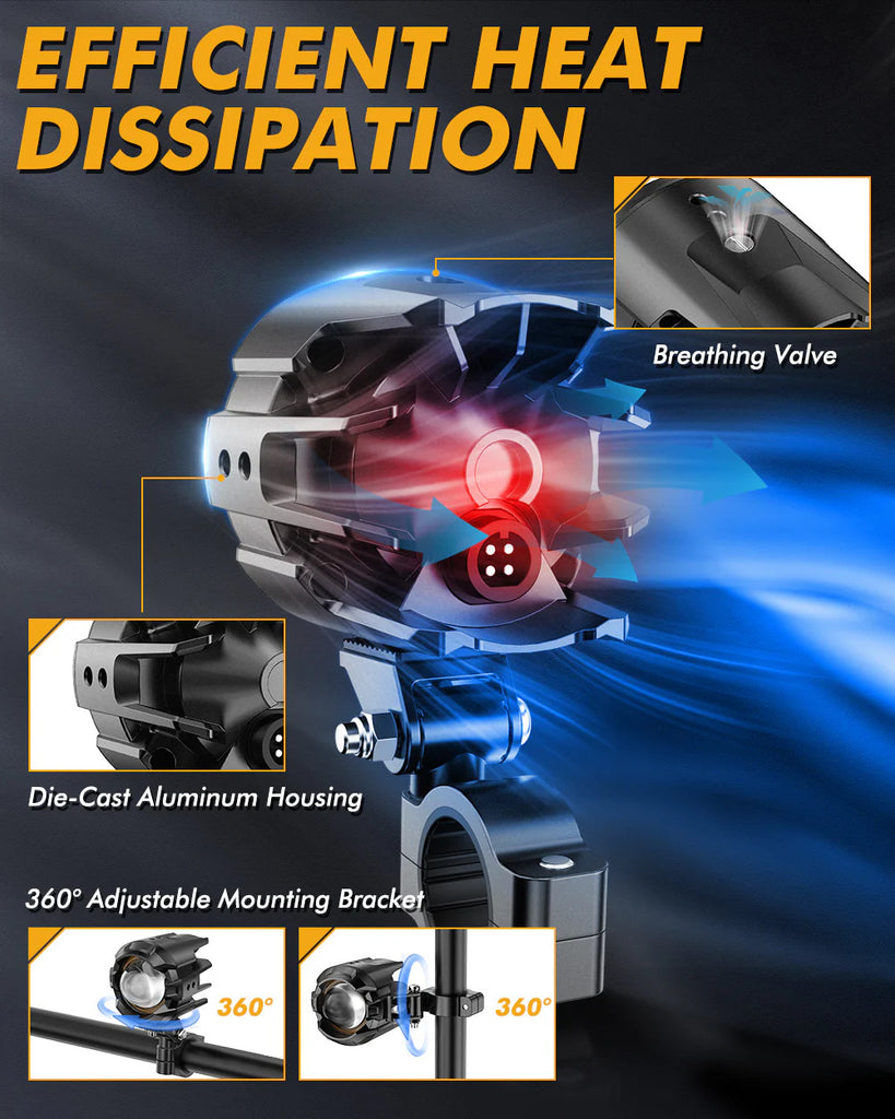 3 Inch Motorcycle Spotlight Bi-LED Projector Lens 120W Dual Color Switchback LED Work Light 3+5 Light Modes [MT8S]