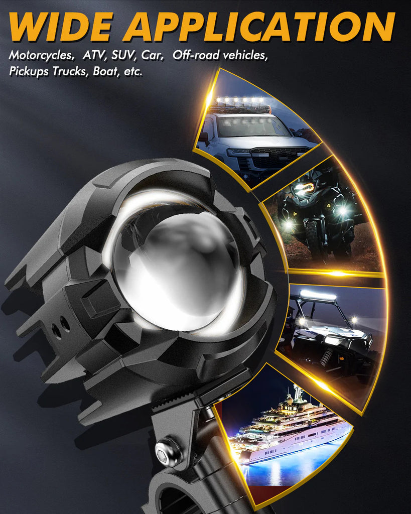 3 Inch Motorcycle Spotlight Bi-LED Projector Lens 120W Dual Color Switchback LED Work Light 3+5 Light Modes [MT8S]