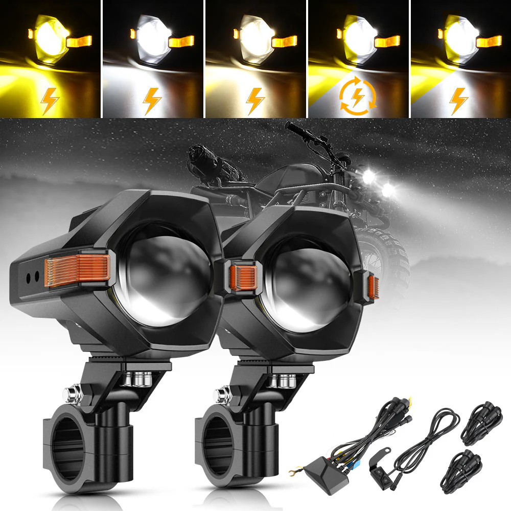 3 Inch Motorcycle Spotlight Bi-LED Projector Lens 120W Dual Color Switchback 3+5 Light Modes [MT8}