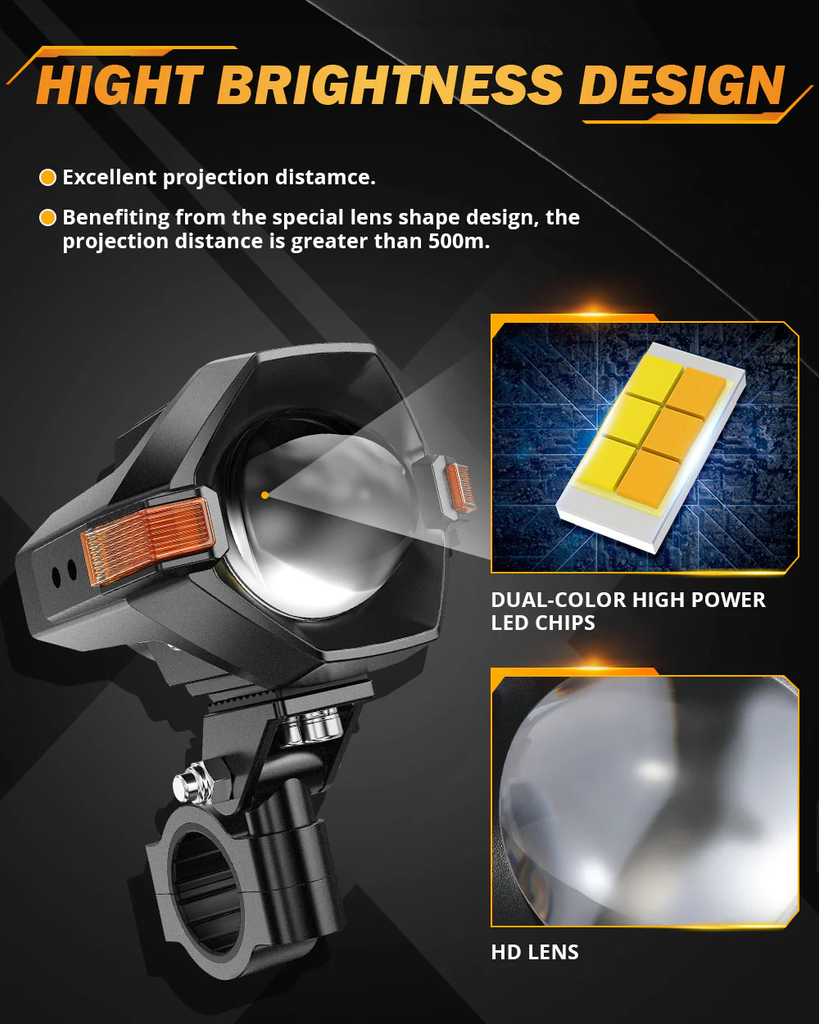 3 Inch Motorcycle Spotlight Bi-LED Projector Lens 120W Dual Color Switchback 3+5 Light Modes [MT8}