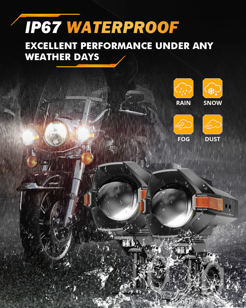 3 Inch Motorcycle Spotlight Bi-LED Projector Lens 120W Dual Color Switchback 3+5 Light Modes [MT8}