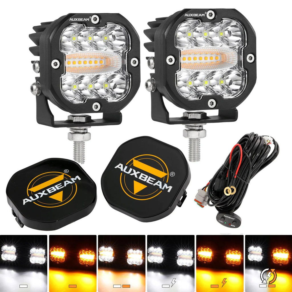 3 Inch 96W 9600 Lumens 6 Modes White&Amber Flashing LED Pod Lights