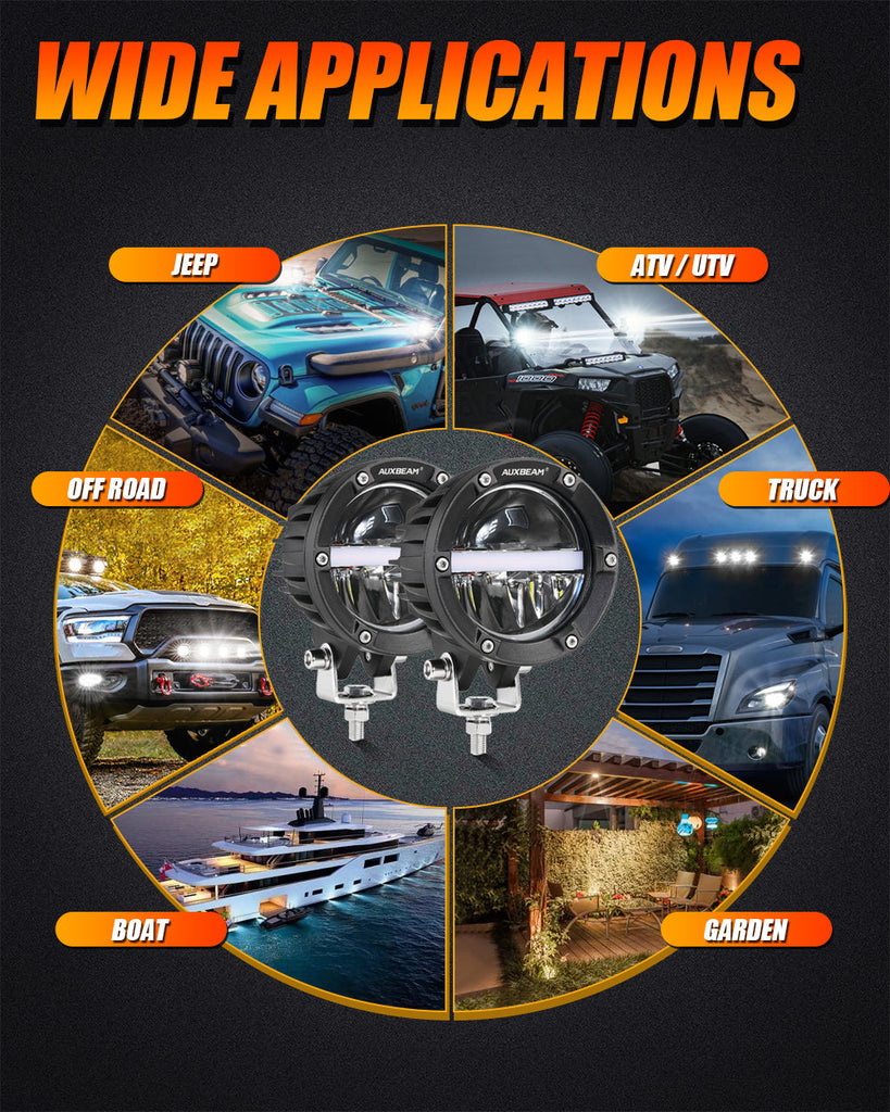 4 Inch 110W Round OFF Road LED Pod Lights Combo Beam With Additional Power Harness