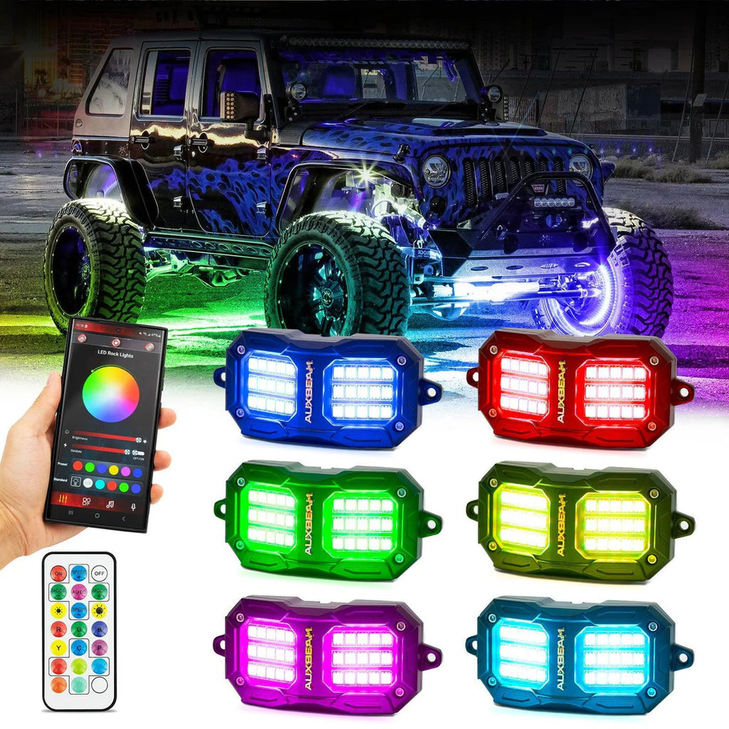 NEW VIBRANT SERIES | Upgraded RGB LED Rock Lights Kit Multicolor Neon Underglow Lights with Bluetooth APP & Remote Control