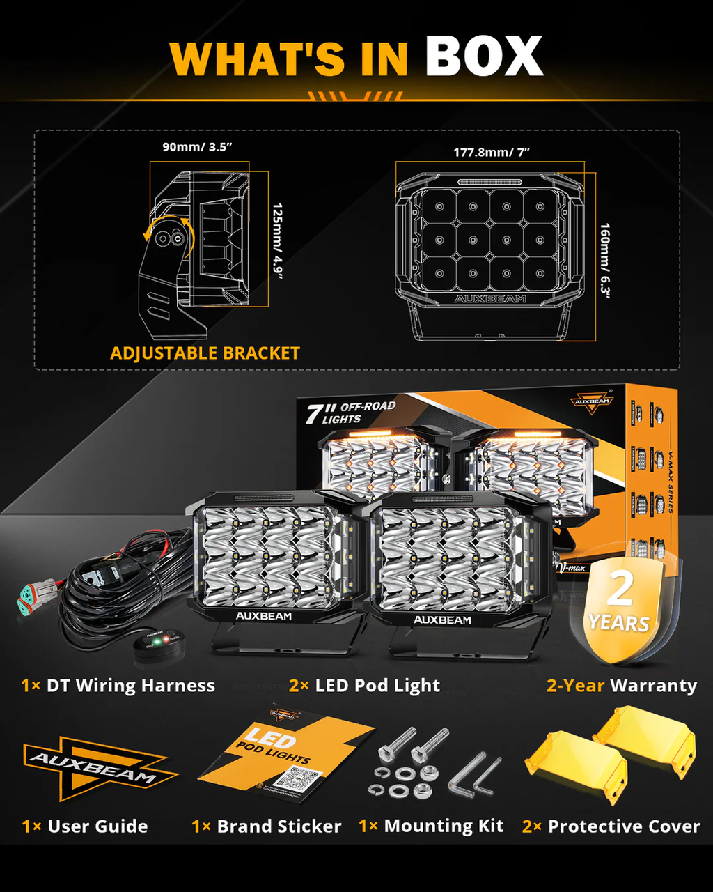 7x5 Inch Rectangle 228 Watt 26100LM Combo Beam Side Shooter | V-Max Se
