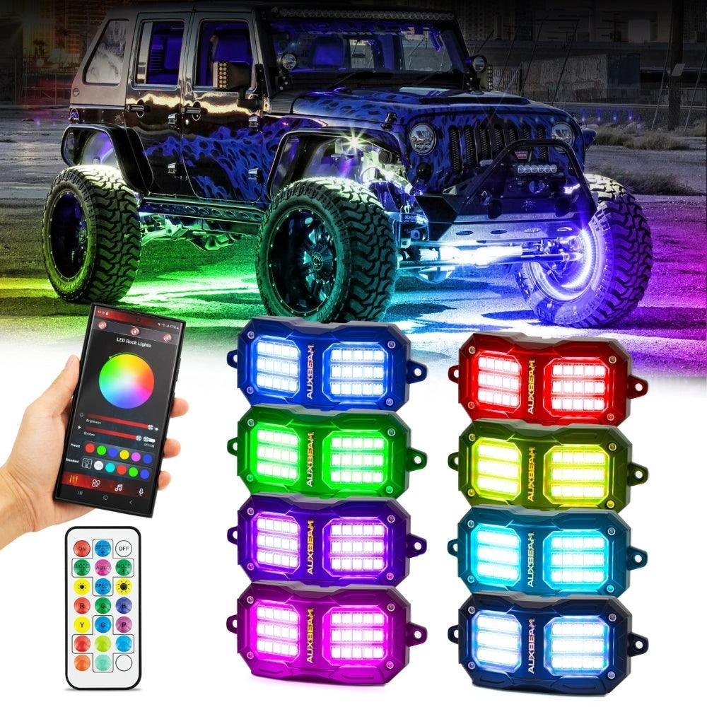 NEW VIBRANT SERIES | Upgraded RGB LED Rock Lights Kit Multicolor Neon Underglow Lights with Bluetooth APP & Remote Control