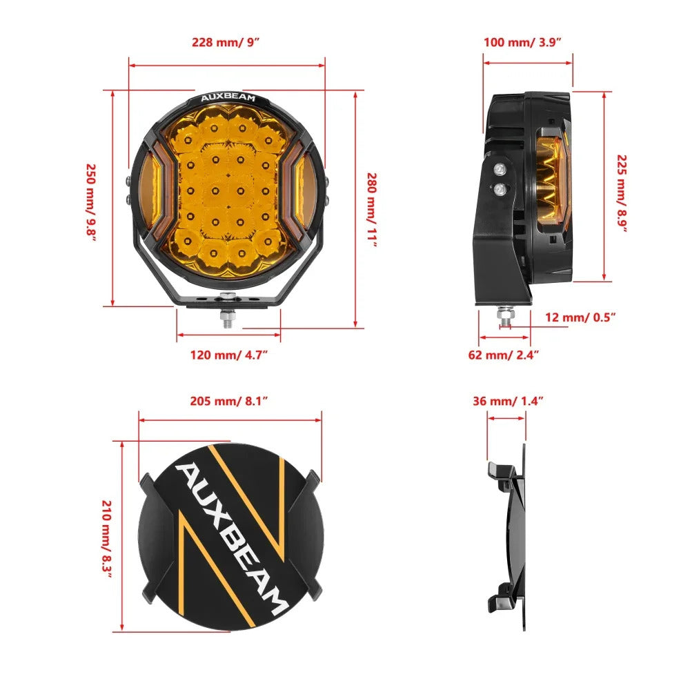 9 Inch 300W LED Side Shooter Driving Lights with Amber DRL | V-Ultra Series