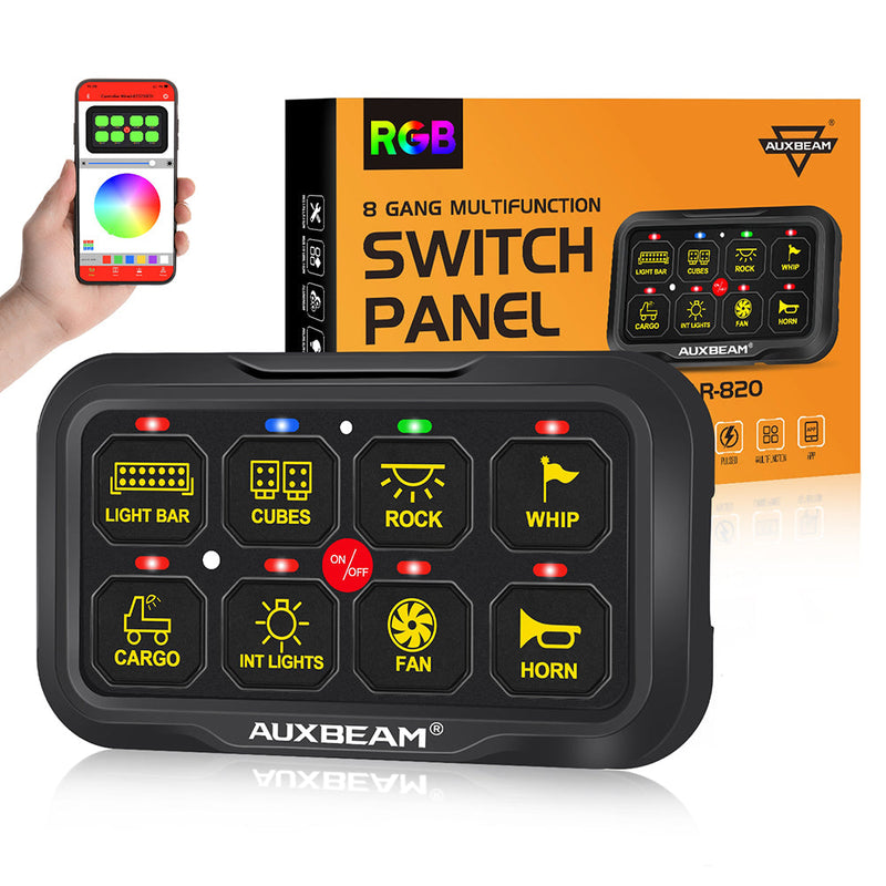 Auxbeam Gang Switch Panel GB80, Universal Circuit Control Relay System Box with Automatic Dimmable On-Off LED Switch Pod Touch Switch Box for Car Pi - 2