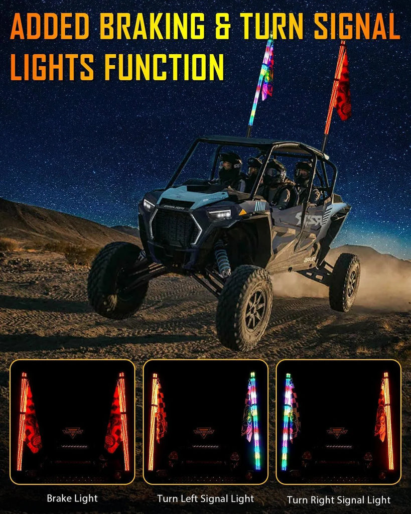 New LED RGB Whip Lights with Turn Signal & Brake Light With Bluetooth App Control