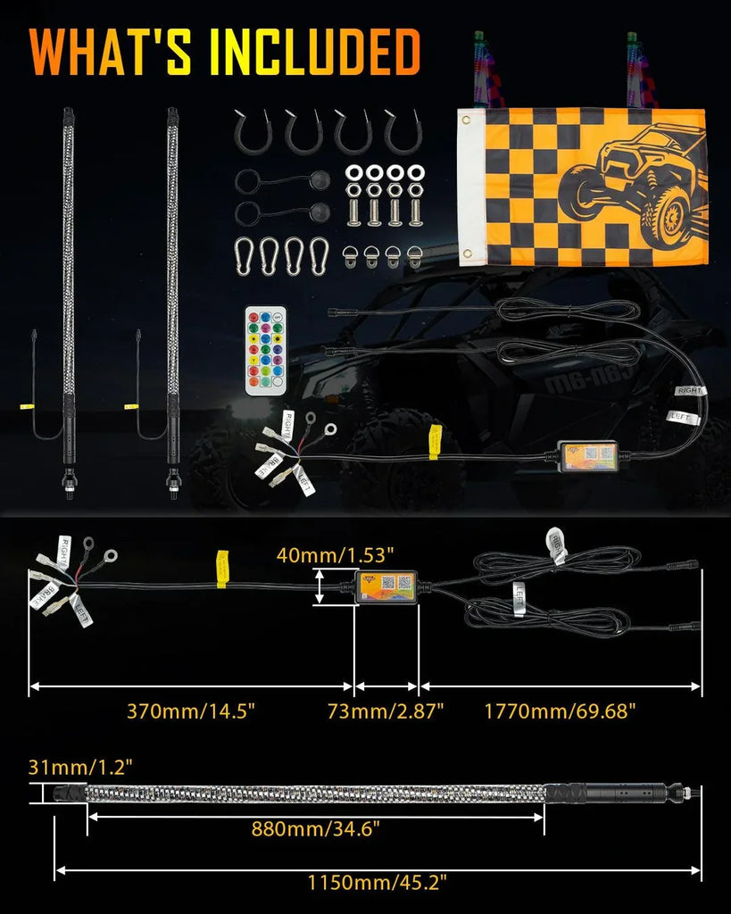 New LED RGB Whip Lights with Turn Signal & Brake Light With Bluetooth App Control