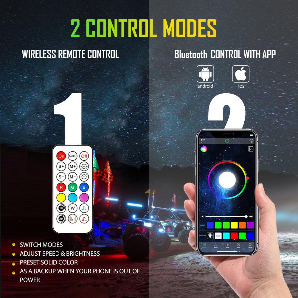 RGB LED Whip Light Rotating Color Changing Flag Pole With Bluetooh Controlled