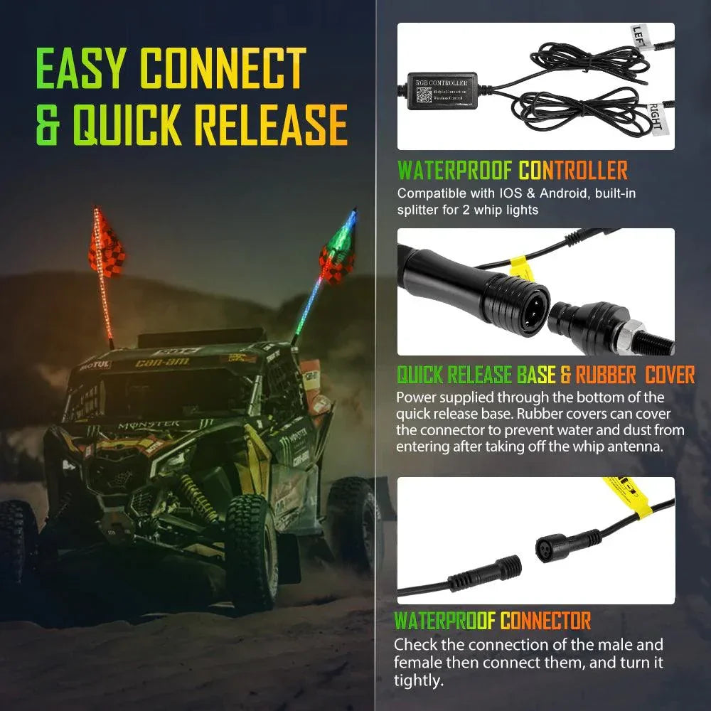 RGB LED Whip Light Rotating Color Changing Flag Pole With Bluetooh Controlled