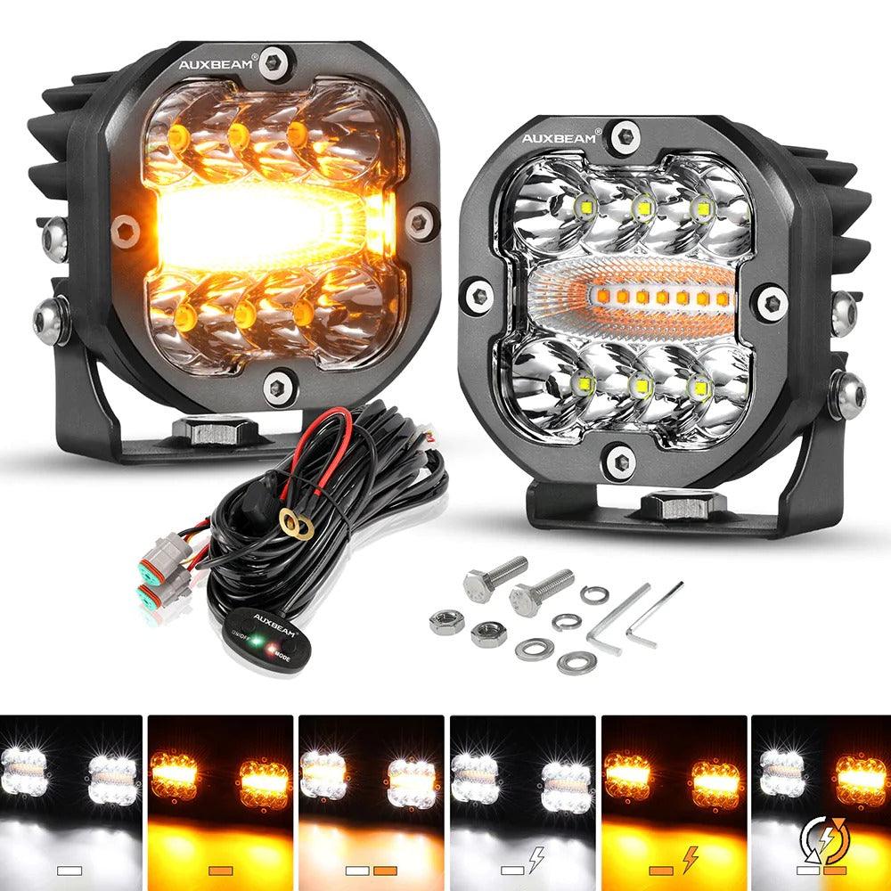 3 Inch 96W 9600 Lumens 6 Modes White&Amber Flashing LED Pod Lights