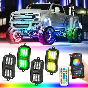 NEW VIBRANT SERIES | Upgraded RGB LED Rock Lights Kit Multicolor Neon Underglow Lights with Bluetooth APP & Remote Control