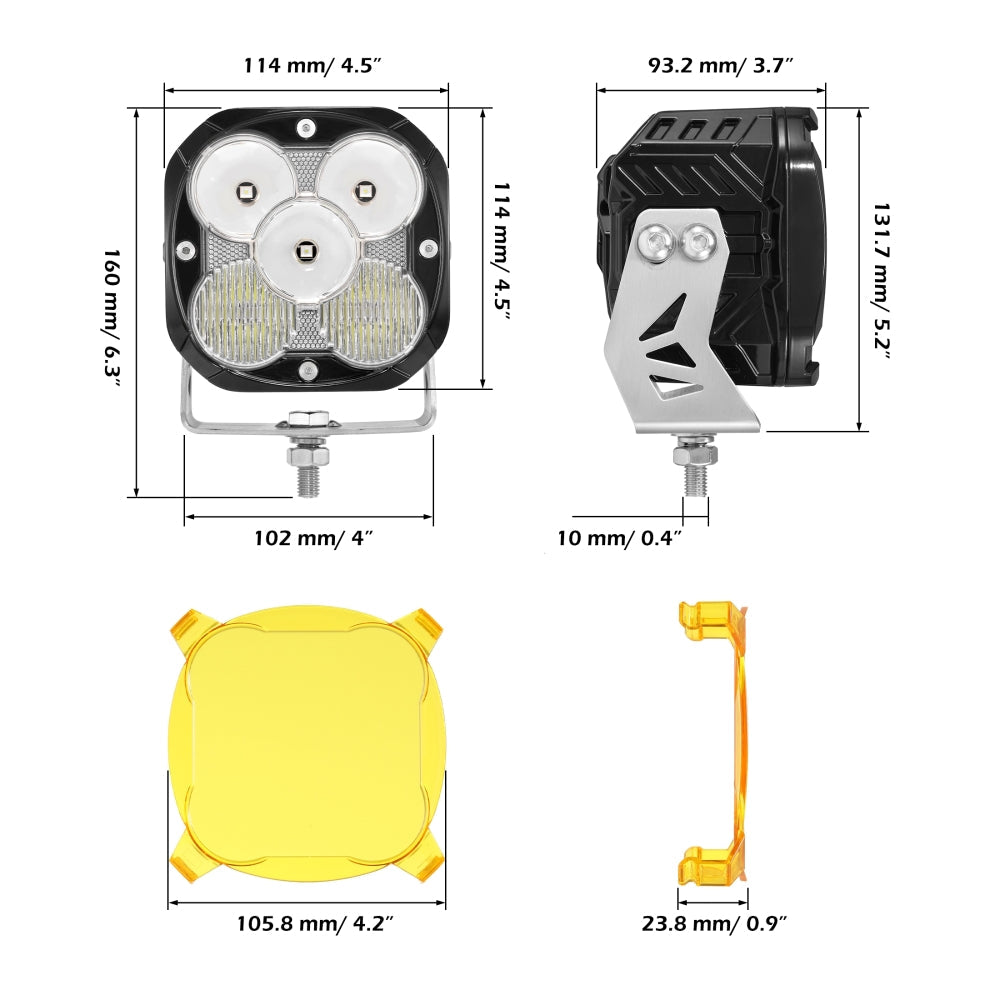 4.5 Inch 128 Watt LED Bike Lights With Additional Power Harness