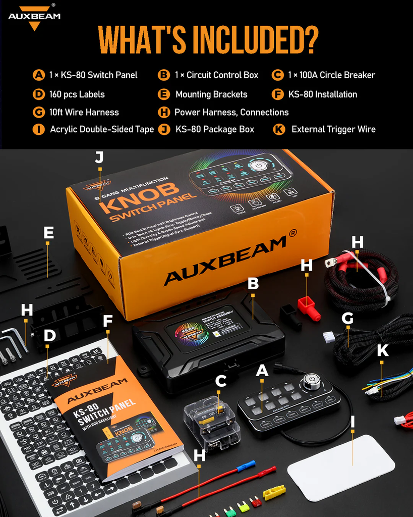 Auxbeam KS-80 RGB Knob Switch Panel 120A with 4 Modes