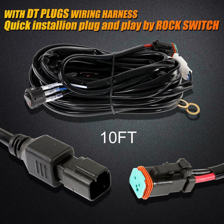 10 ft wiring harness with DT connectors and rocker switch for the Auxbeam 5D-PRO light bar