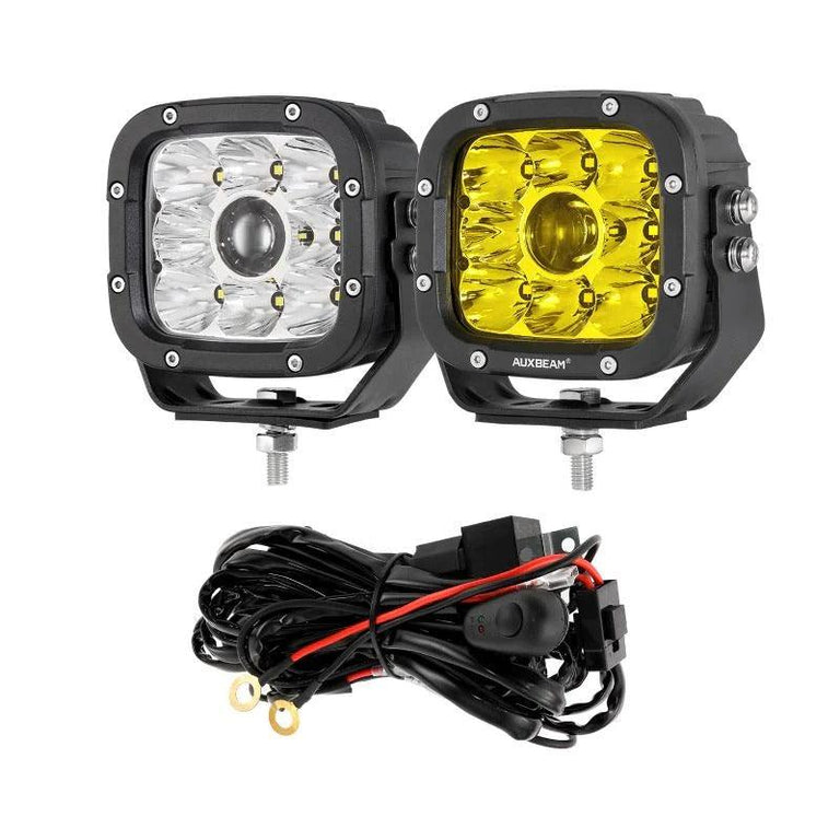 5 Inch 110W White&Amber LED Pod Lights With Additional Amber Covers - AUXBEAM INDIA