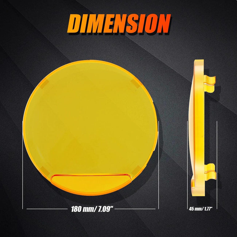 Auxbeam 7-inch amber light cover dimensions, 180 mm diameter and 45 mm depth