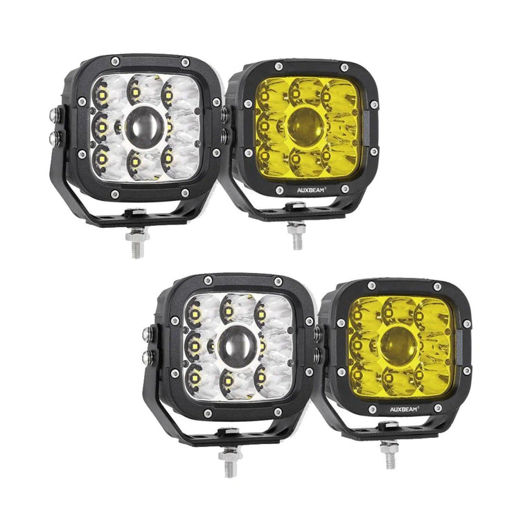 5 Inch 110W White&Amber LED Pod Lights With Additional Amber Covers - AUXBEAM INDIA