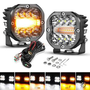 3 Inch 96W 9600 Lumens 6 Modes White&Amber Flashing LED Pod Lights - AUXBEAM INDIA
