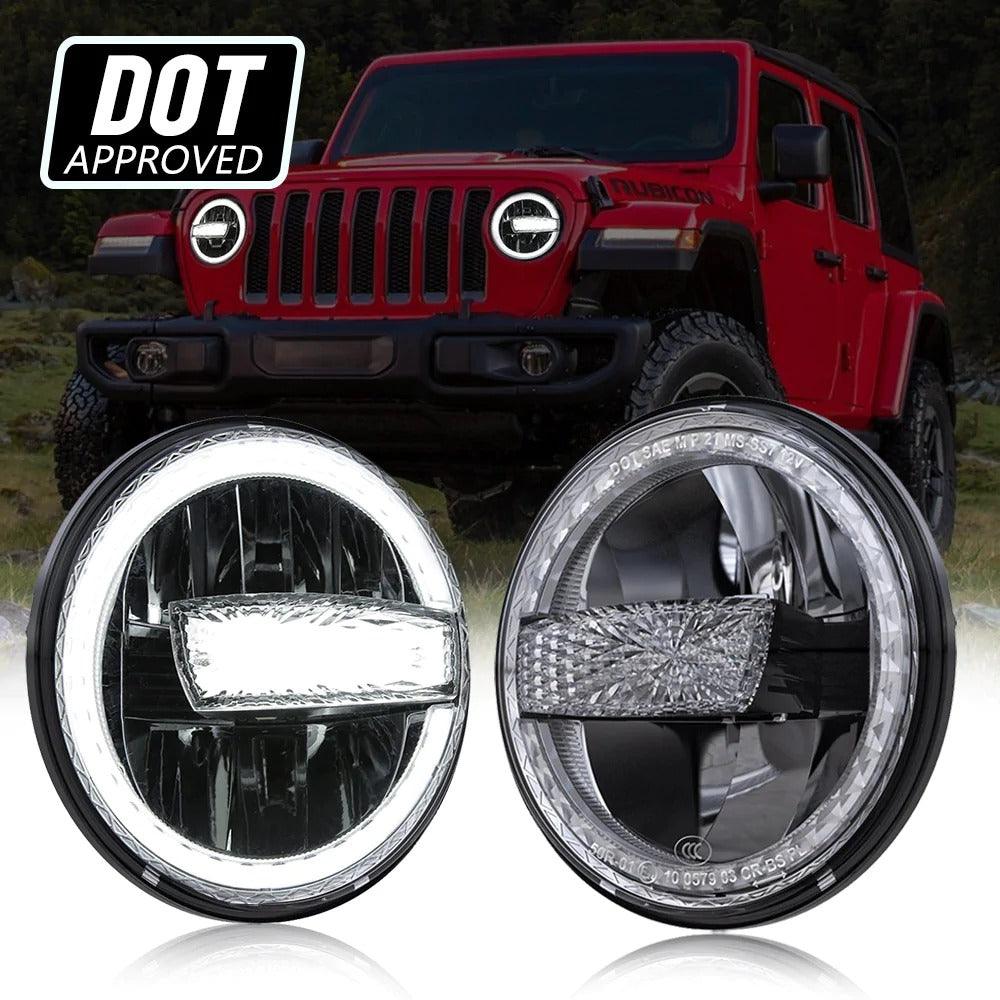 7 Inch 90W 7000 Lumens DOT LED Headlights with Halo Ring DRL for Jeep Wrangler