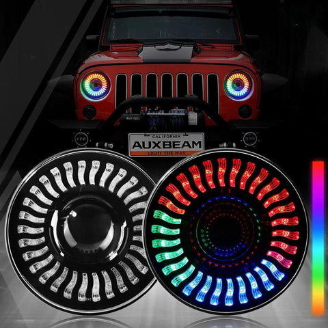 7 inch 80W 8000Lumens LED Headlight RGB Flowing Halo Ring - AUXBEAM INDIA