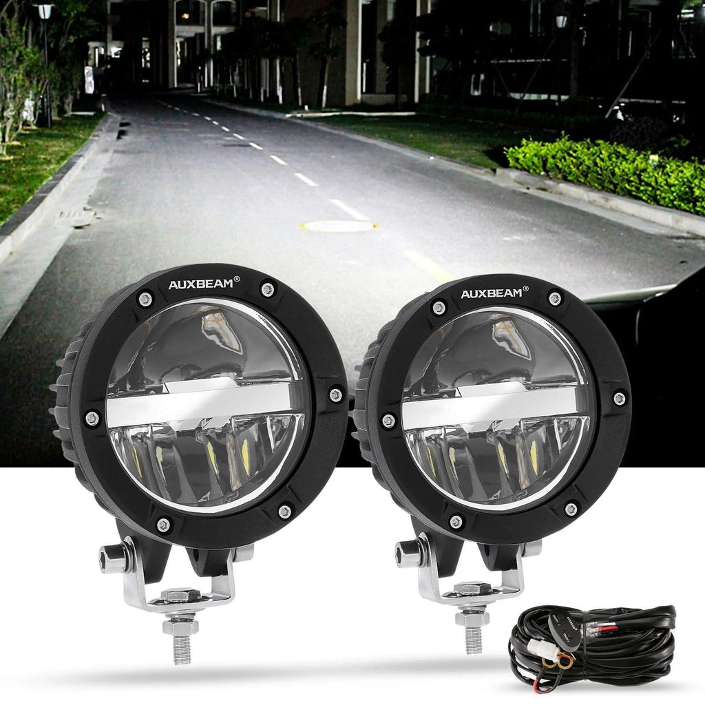 4 Inch 110W Round OFF Road LED Pod Lights Combo Beam With Wiring Harness - AUXBEAM INDIA