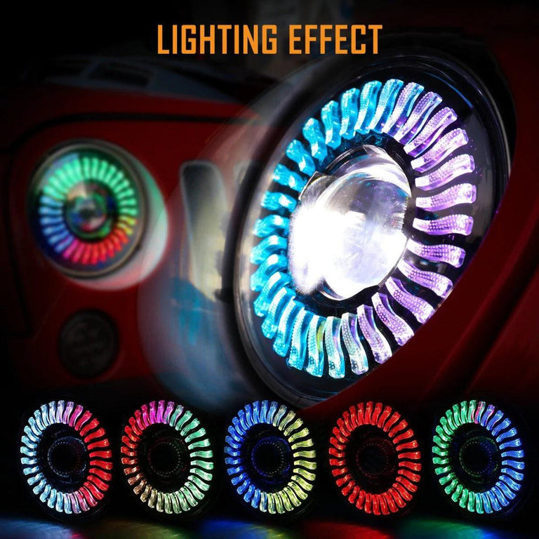 7 inch 80W 8000Lumens LED Headlight RGB Flowing Halo Ring - AUXBEAM INDIA