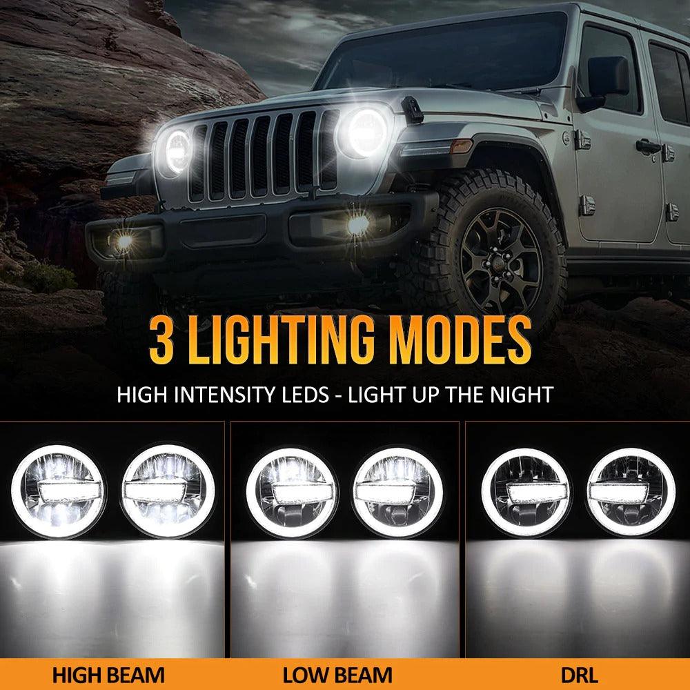 7 Inch 90W 7000Lumens LED Headlights with Halo Ring DRL - AUXBEAM INDIA