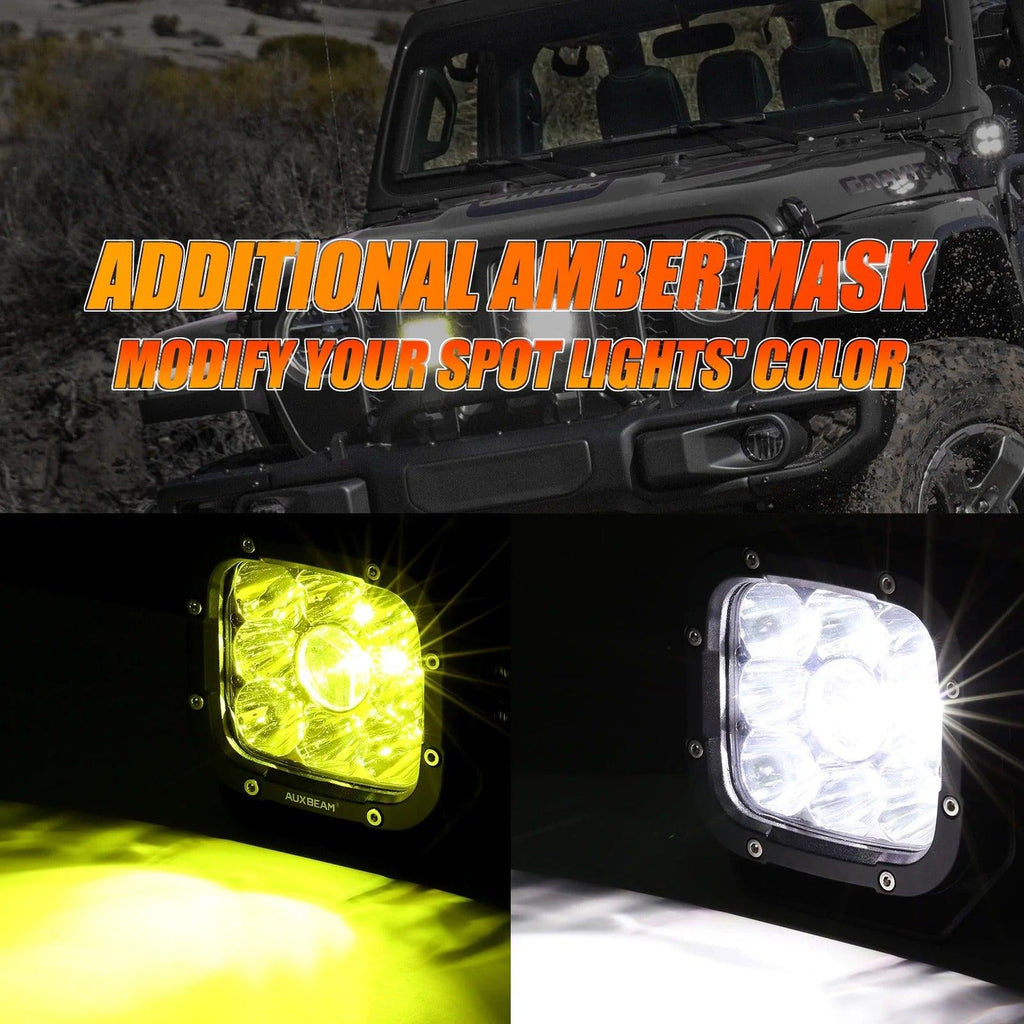5 Inch 110W White&Amber LED Pod Lights With Additional Amber Covers - AUXBEAM INDIA
