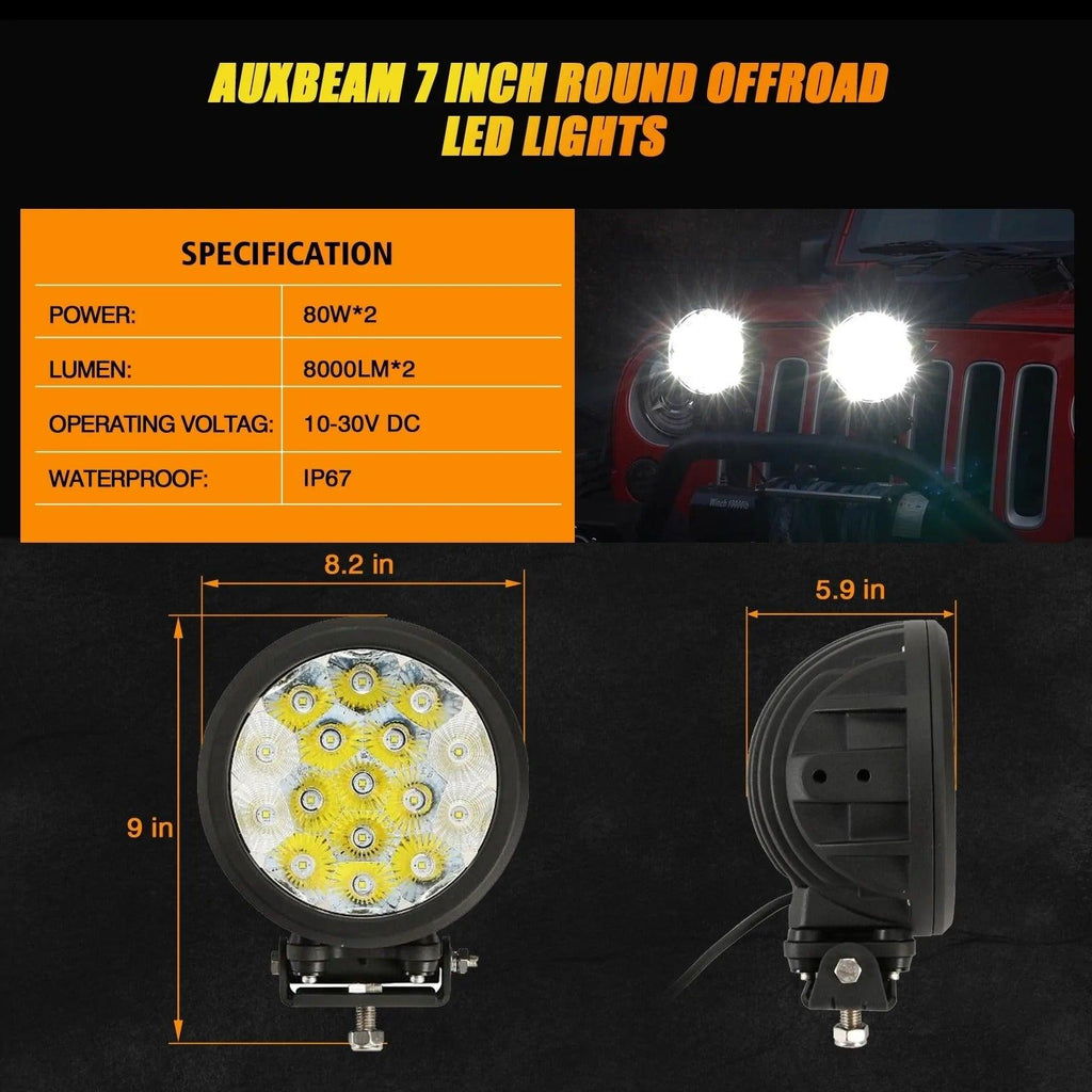 7Inch 160W Round Combo Beam Off-Road LED Driving Light - AUXBEAM INDIA