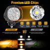 4 Inch White&Amber 6 Modes With Wiring Harness LED Pod Lights - AUXBEAM INDIA
