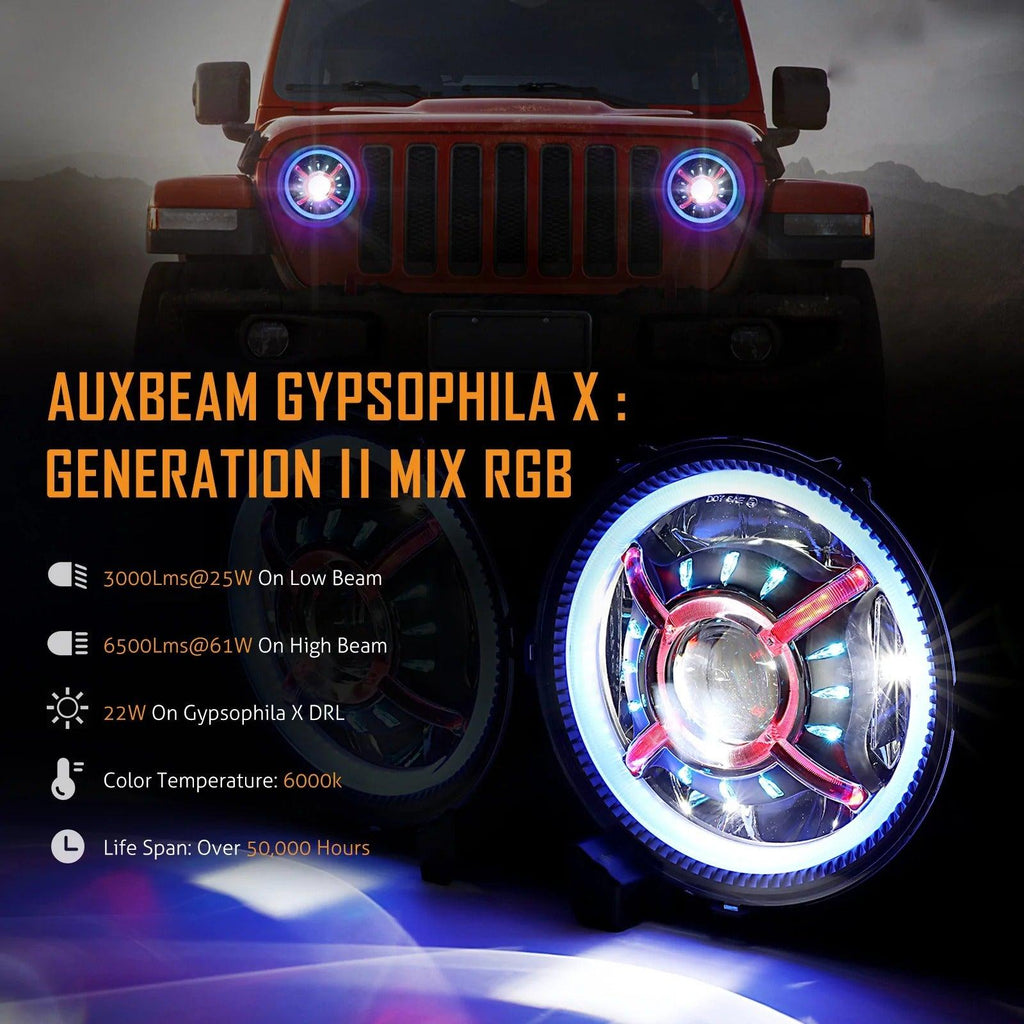 9 Inch RGB Headlights Replacement Bluetooth Control W/DRL - AUXBEAM INDIA