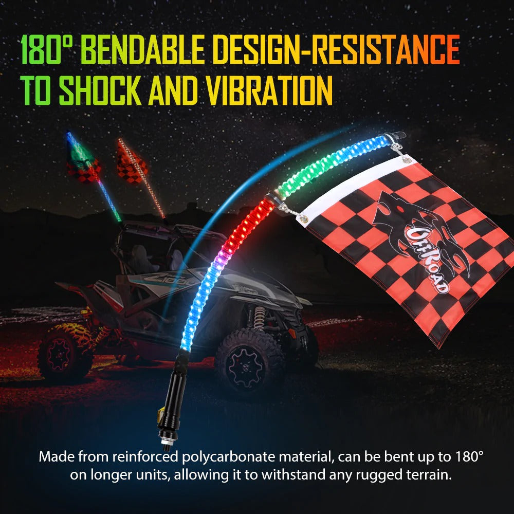 RGB Turn Signal & Brake Light with Bluetooth App/Remote Control Flag LED Whip Light