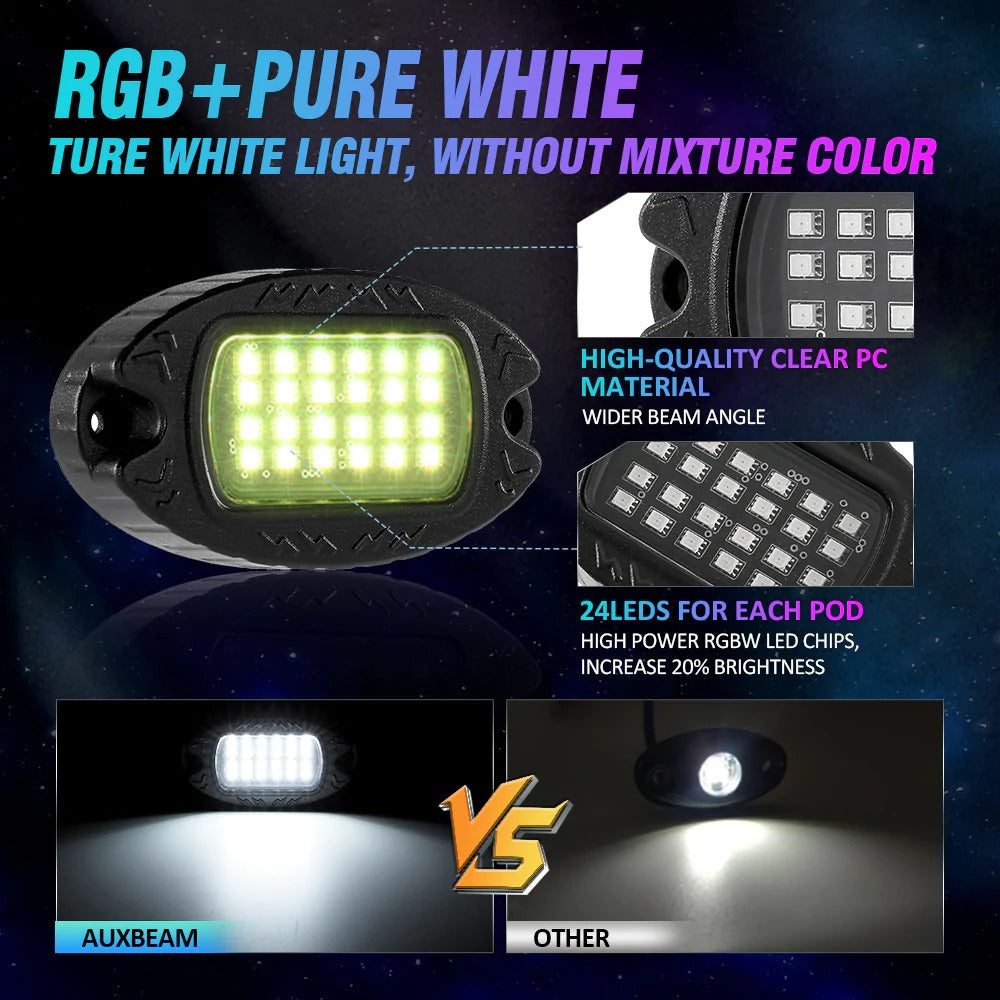 RGBW LED Rock Lights Kit With Bluetooth App & Wireless Remote Control, Multicolor Neon Underglow Lights