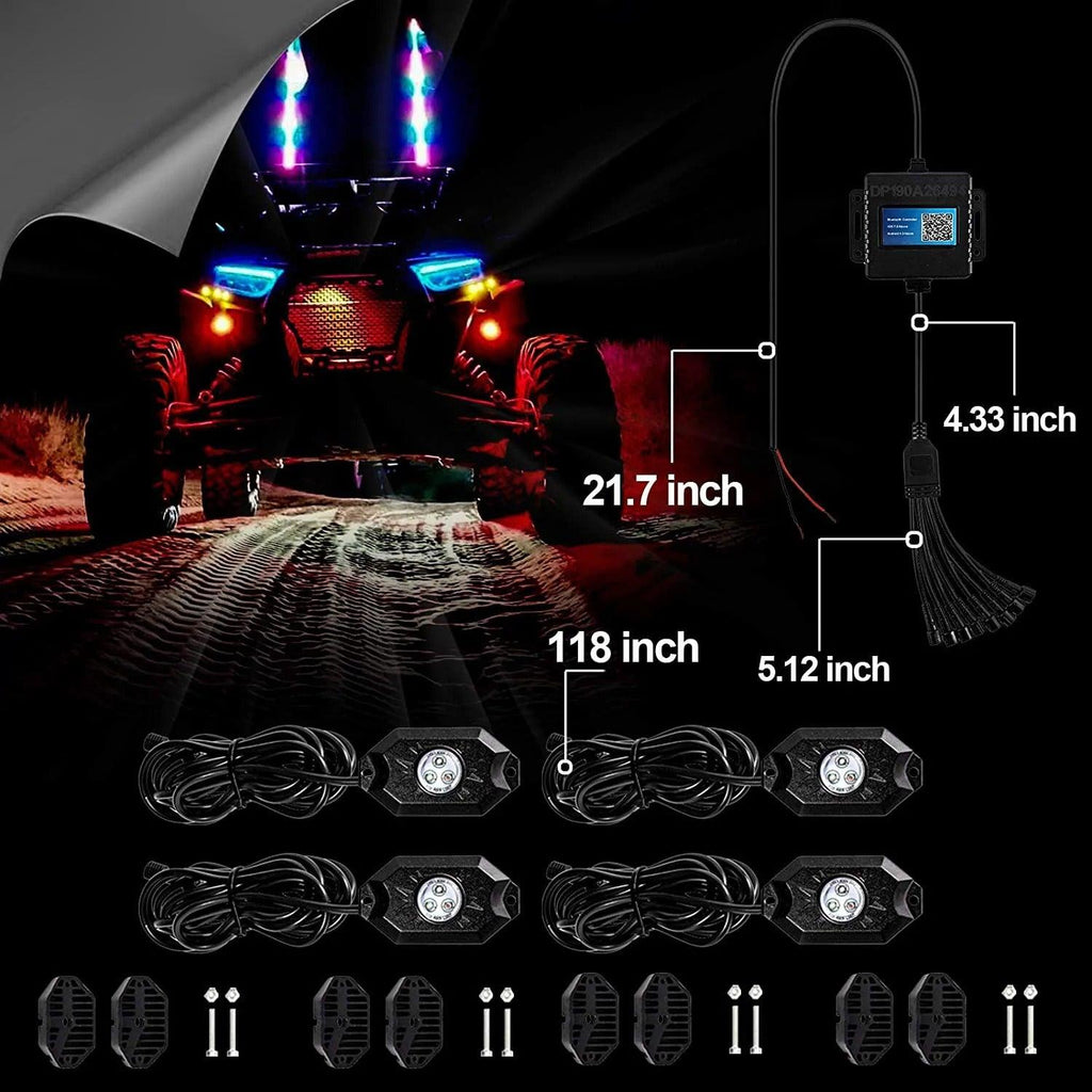 RGB LED Rock Light Set With Bluetooth Controller - AUXBEAM INDIA
