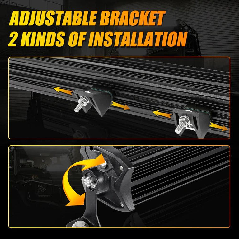 Auxbeam 5D-PRO light bar adjustable mounting brackets showing two installation options