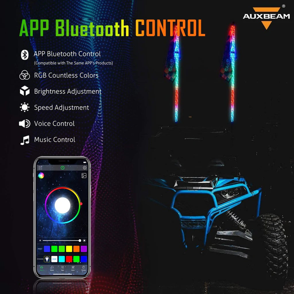 RGB Turn Signal & Brake Light with Bluetooth App/Remote Control Flag LED Whip Light