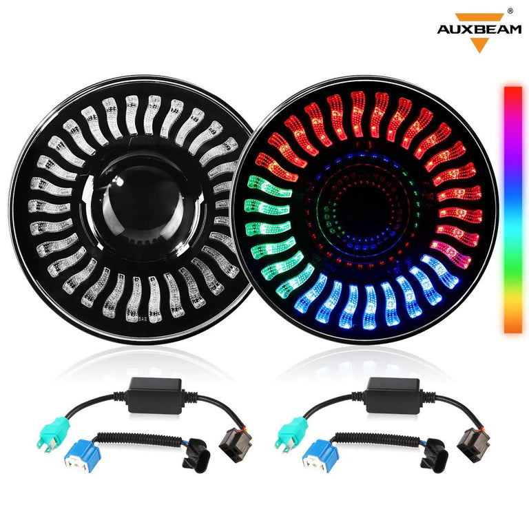 7 inch 80W 8000Lumens LED Headlight RGB Flowing Halo Ring - AUXBEAM INDIA