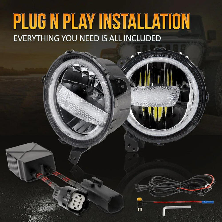 9 Inch 120W 9000 Lumens LED Headlights With Halo Ring DRL - AUXBEAM INDIA