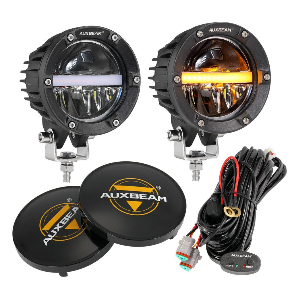 4 Inch 110W Round OFF Road LED Pod Lights Combo Beam With Wiring Harness - AUXBEAM INDIA